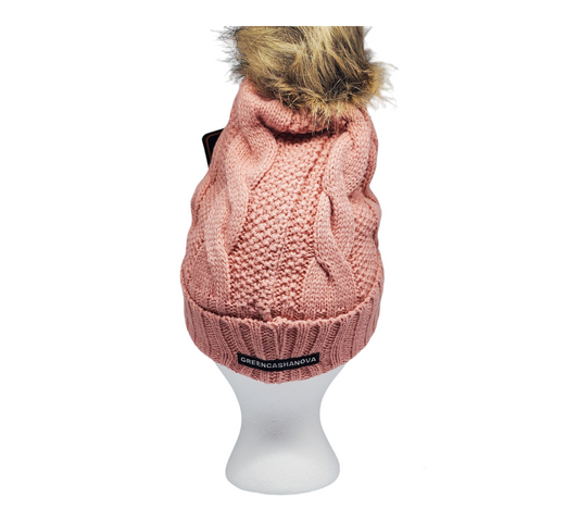 Pink-Female Winter Solid Color Knitted Pom Pom Beanies