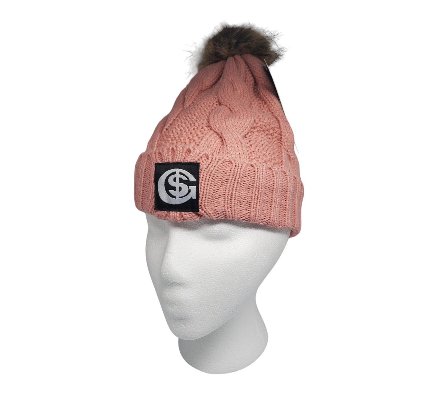 Pink-Female Winter Solid Color Knitted Pom Pom Beanies