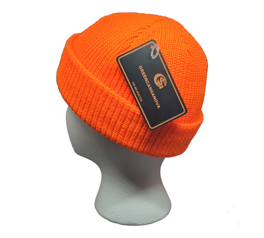 Orange Neon- Unisex Acrylic Short Cuff Beanie